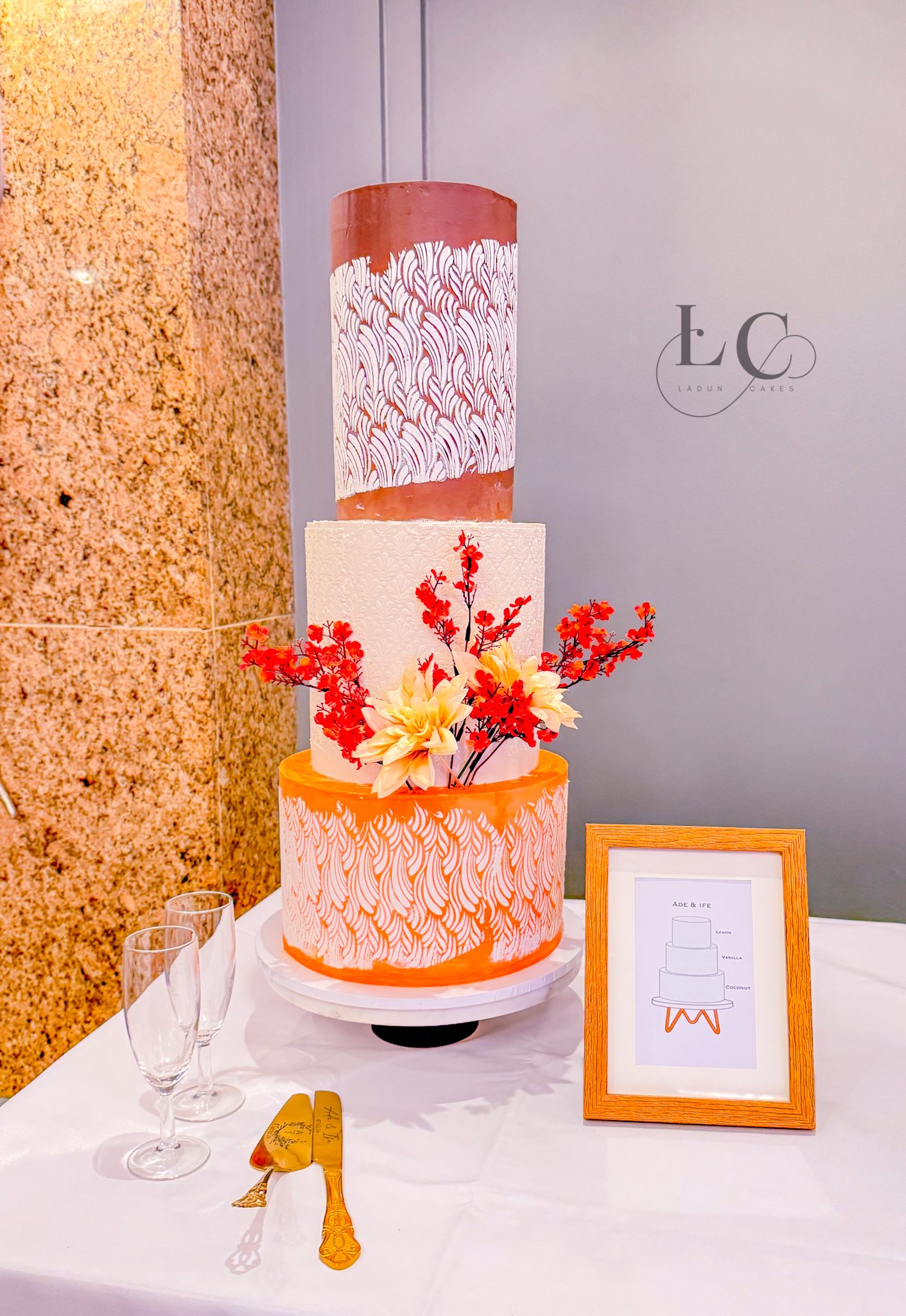 Stunning bespoke wedding cake by Ladun Cakes